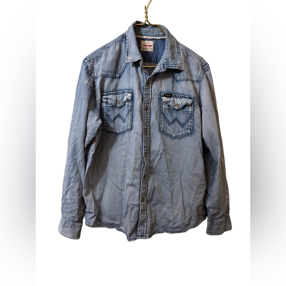 Wrangler | pearl snap button up shirt large denim blue vintage